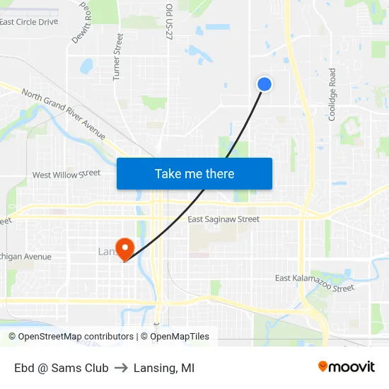 Ebd @ Sams Club to Lansing, MI map