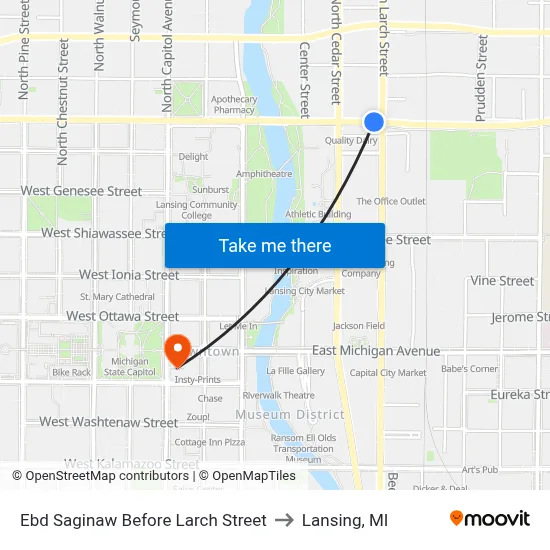 Ebd Saginaw Before Larch Street to Lansing, MI map