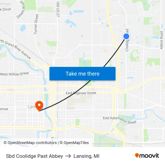 Sbd Coolidge Past Abbey to Lansing, MI map