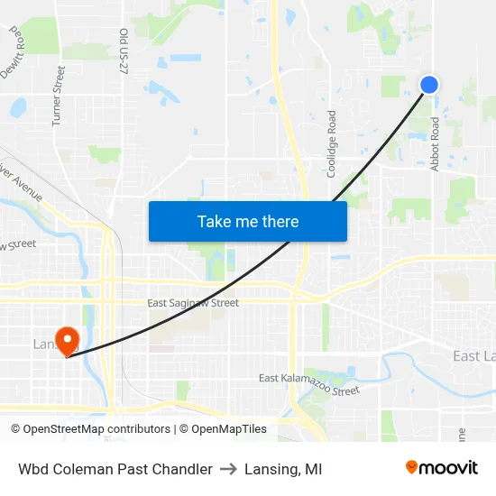 Wbd Coleman Past Chandler to Lansing, MI map