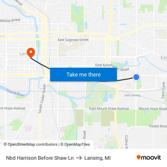 Nbd Harrison Before Shaw Ln to Lansing, MI map