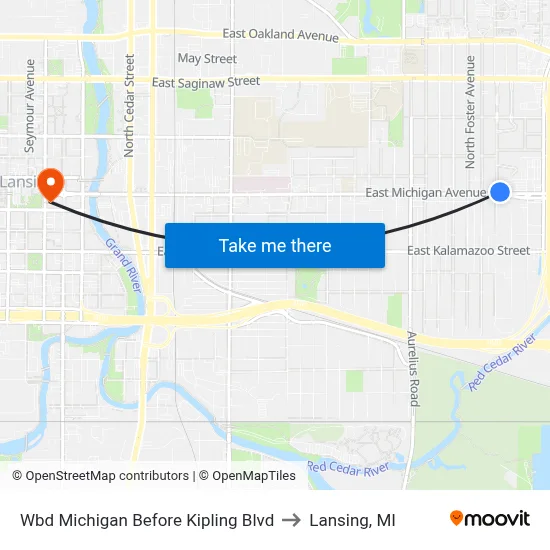 Wbd Michigan Before Kipling Blvd to Lansing, MI map
