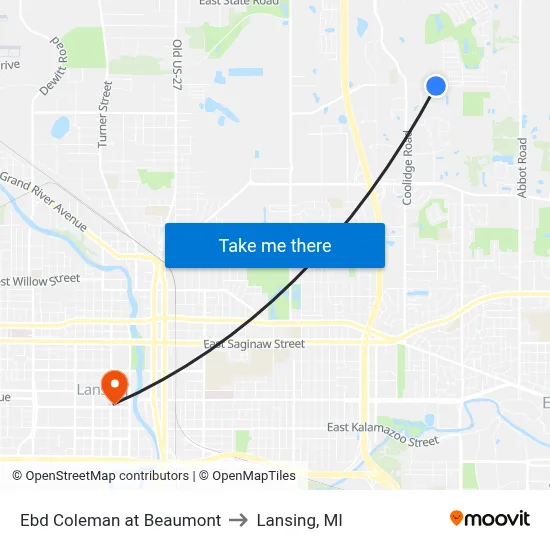 Ebd Coleman at Beaumont to Lansing, MI map