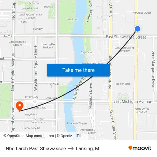 Nbd Larch Past Shiawassee to Lansing, MI map