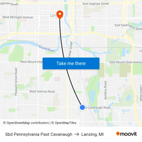 Sbd Pennsylvania Past Cavanaugh to Lansing, MI map