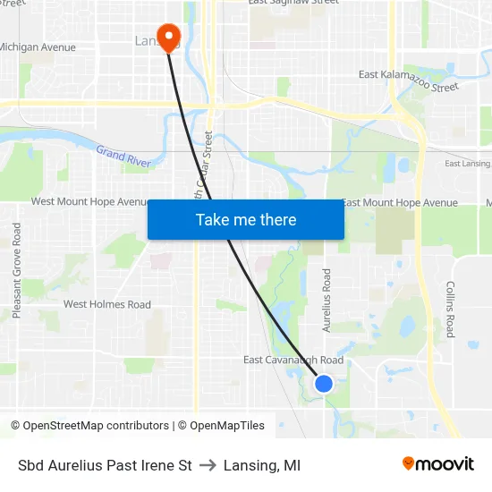 Sbd Aurelius Past Irene St to Lansing, MI map