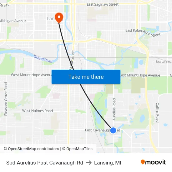 Sbd Aurelius Past Cavanaugh Rd to Lansing, MI map
