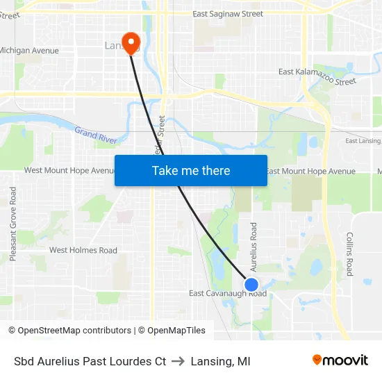 Sbd Aurelius Past Lourdes Ct to Lansing, MI map