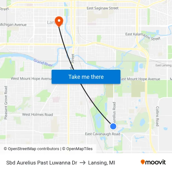 Sbd Aurelius Past Luwanna Dr to Lansing, MI map
