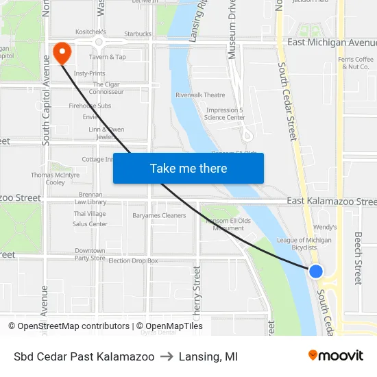 Sbd Cedar Past Kalamazoo to Lansing, MI map