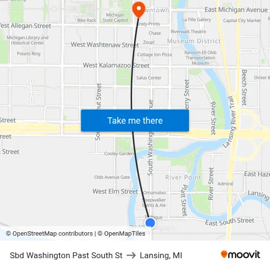 Sbd Washington Past South St to Lansing, MI map