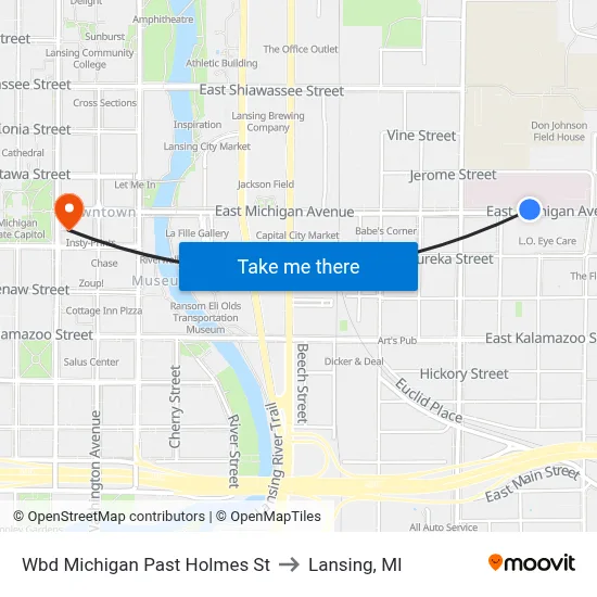 Wbd Michigan Past Holmes St to Lansing, MI map
