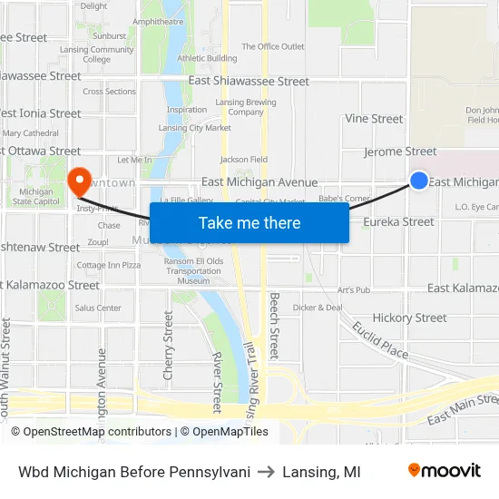 Wbd Michigan Before Pennsylvani to Lansing, MI map