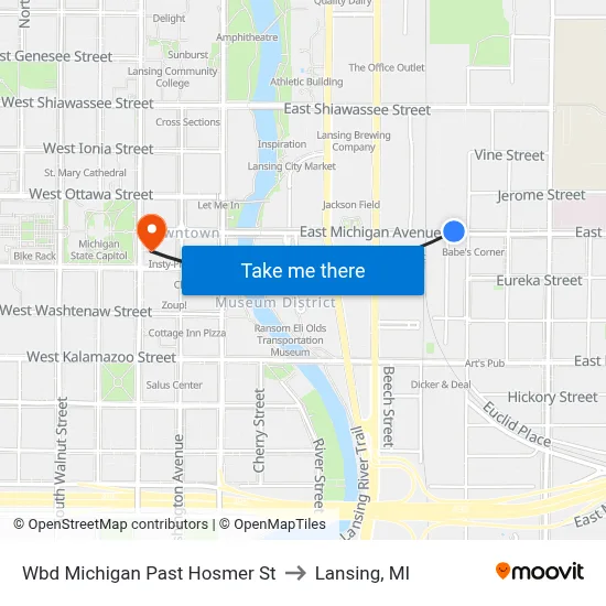 Wbd Michigan Past Hosmer St to Lansing, MI map