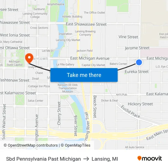 Sbd Pennsylvania Past Michigan to Lansing, MI map