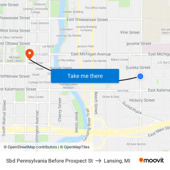 Sbd Pennsylvania Before Prospect St to Lansing, MI map