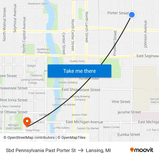 Sbd Pennsylvania Past Porter St to Lansing, MI map