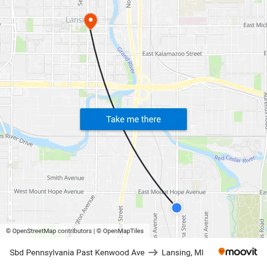 Sbd Pennsylvania Past Kenwood Ave to Lansing, MI map