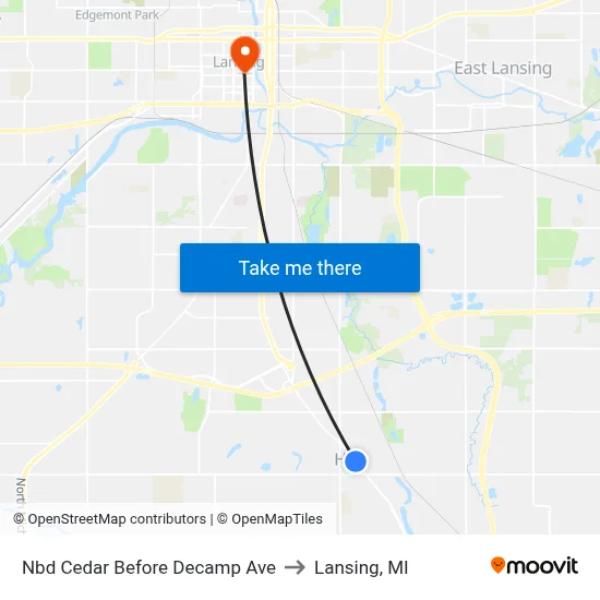 Nbd Cedar Before Decamp Ave to Lansing, MI map