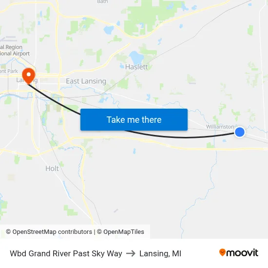 Wbd Grand River Past Sky Way to Lansing, MI map