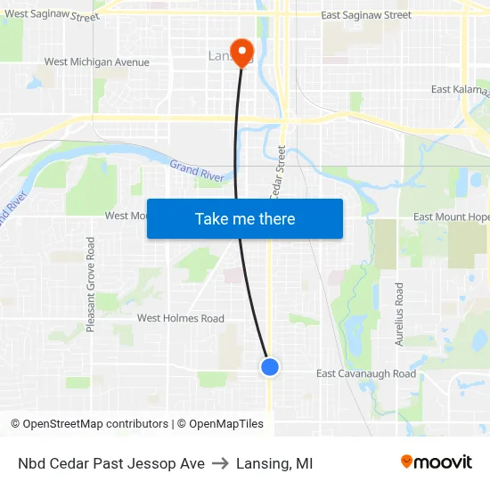 Nbd Cedar Past Jessop Ave to Lansing, MI map