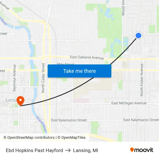 Ebd Hopkins Past Hayford to Lansing, MI map