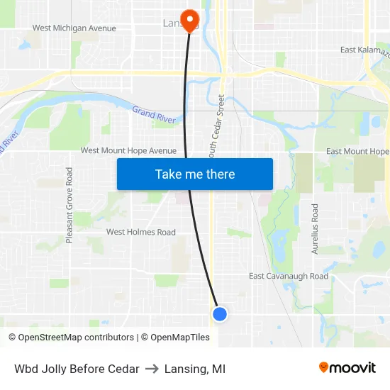 Wbd Jolly Before Cedar to Lansing, MI map