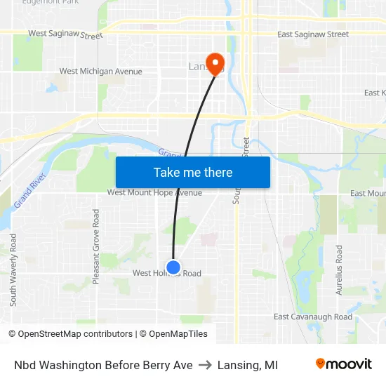 Nbd Washington Before Berry Ave to Lansing, MI map