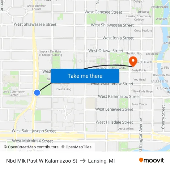 Nbd Mlk Past W Kalamazoo St to Lansing, MI map