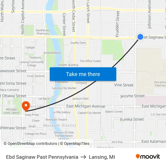 Ebd Saginaw Past Pennsylvania to Lansing, MI map