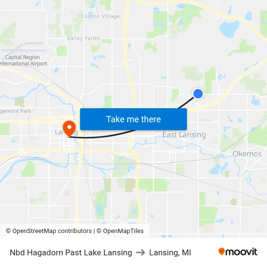Nbd Hagadorn Past Lake Lansing to Lansing, MI map