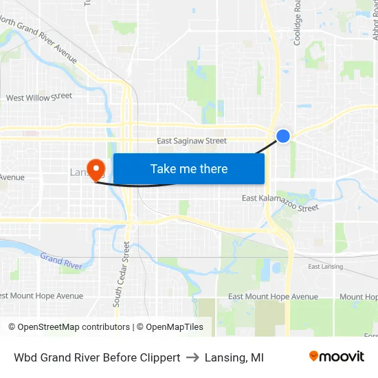 Wbd Grand River Before Clippert to Lansing, MI map