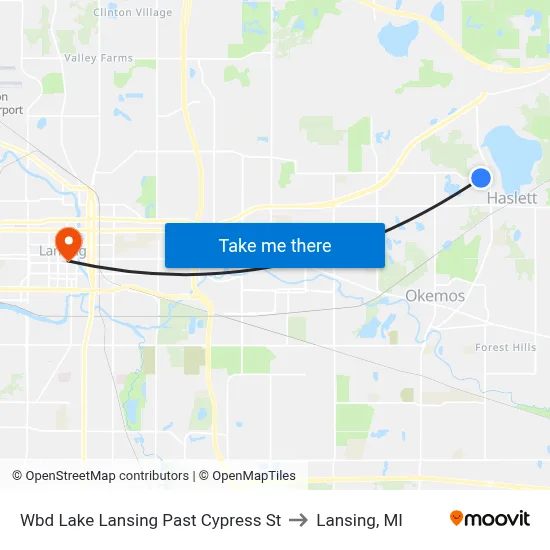 Wbd Lake Lansing Past Cypress St to Lansing, MI map