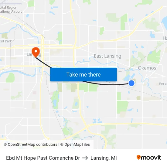 Ebd Mt Hope Past Comanche Dr to Lansing, MI map