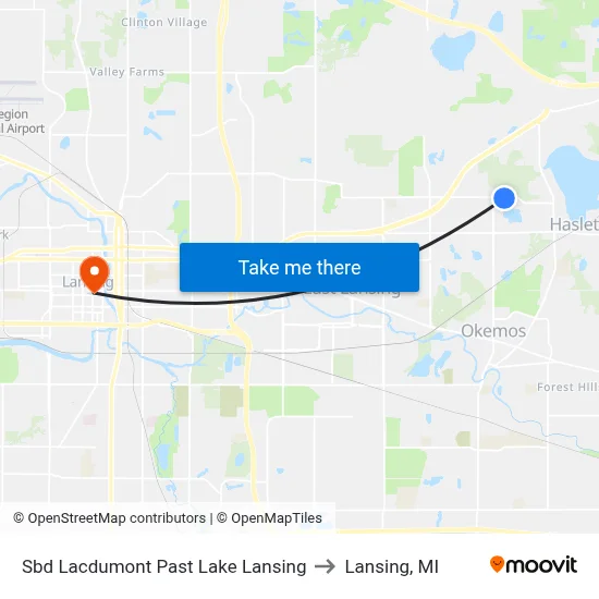 Sbd Lacdumont Past Lake Lansing to Lansing, MI map
