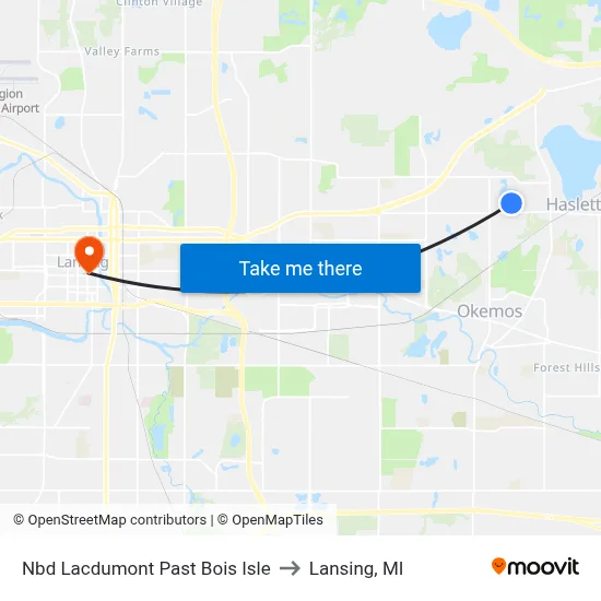 Nbd Lacdumont Past Bois Isle to Lansing, MI map