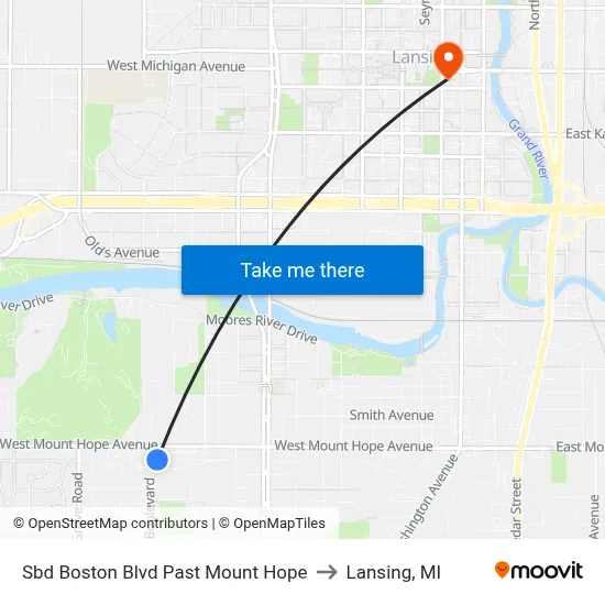 Sbd Boston Blvd Past Mount Hope to Lansing, MI map