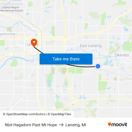 Nbd Hagadorn Past Mt Hope to Lansing, MI map