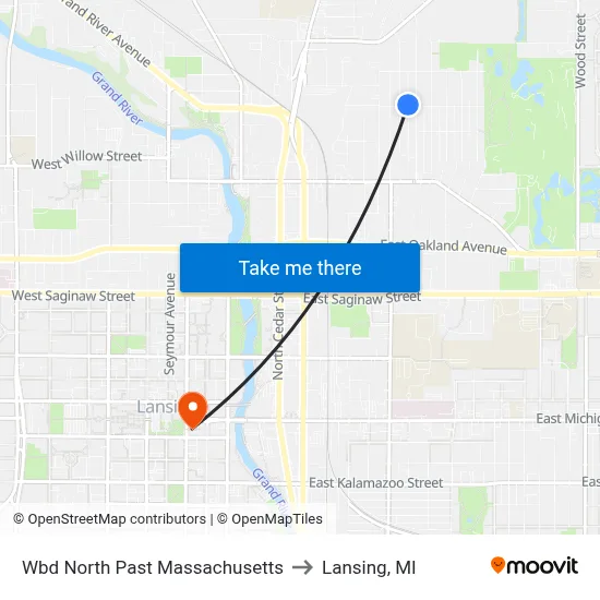 Wbd North Past Massachusetts to Lansing, MI map