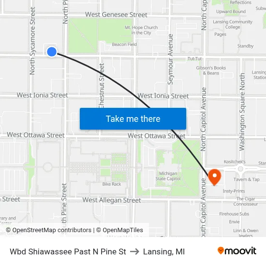 Wbd Shiawassee Past N Pine St to Lansing, MI map