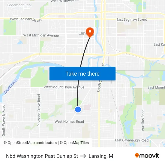 Nbd Washington Past Dunlap St to Lansing, MI map