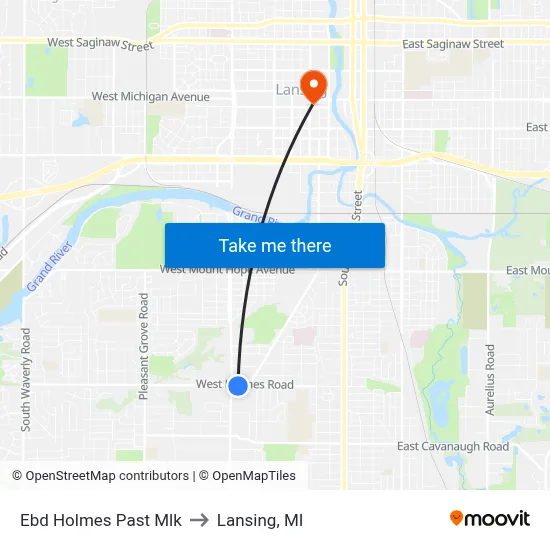 Ebd Holmes Past Mlk to Lansing, MI map