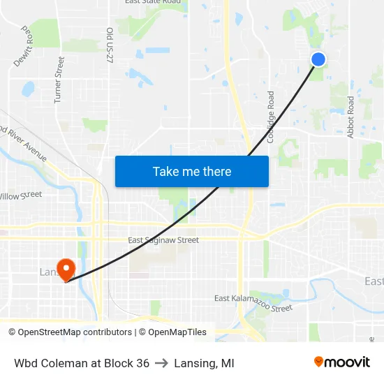 Wbd Coleman at Block 36 to Lansing, MI map