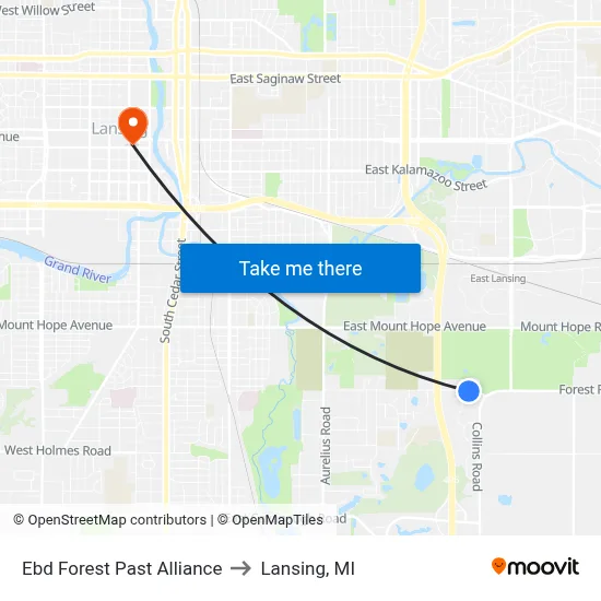 Ebd Forest Past Alliance to Lansing, MI map