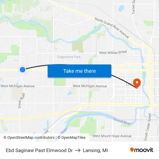 Ebd Saginaw Past Elmwood Dr to Lansing, MI map