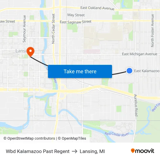 Wbd Kalamazoo Past Regent to Lansing, MI map