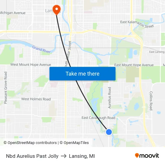 Nbd Aurelius Past Jolly to Lansing, MI map