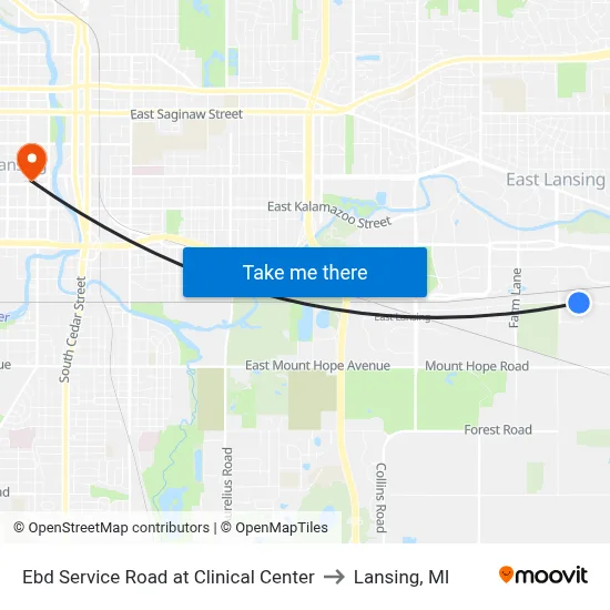 Ebd Service Road at Clinical Center to Lansing, MI map