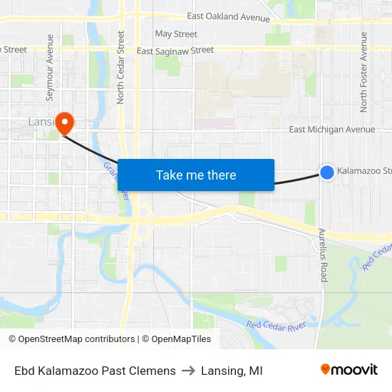 Ebd Kalamazoo Past Clemens to Lansing, MI map
