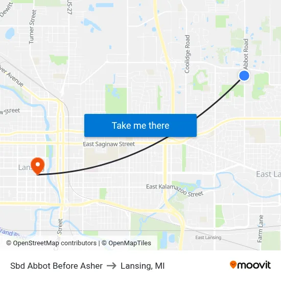 Sbd Abbot Before Asher to Lansing, MI map